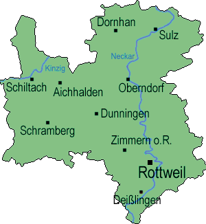 Landkreis Rottweil with some of the bigger villages and towns