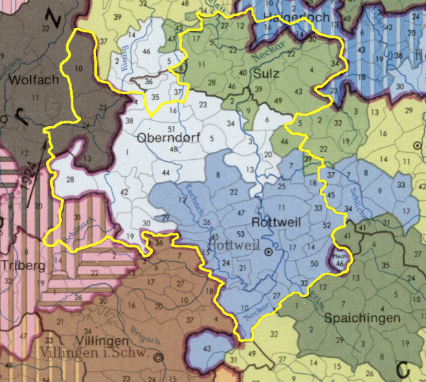 Oberamt Rottweil in the borders of the later Landkreis Rottweil